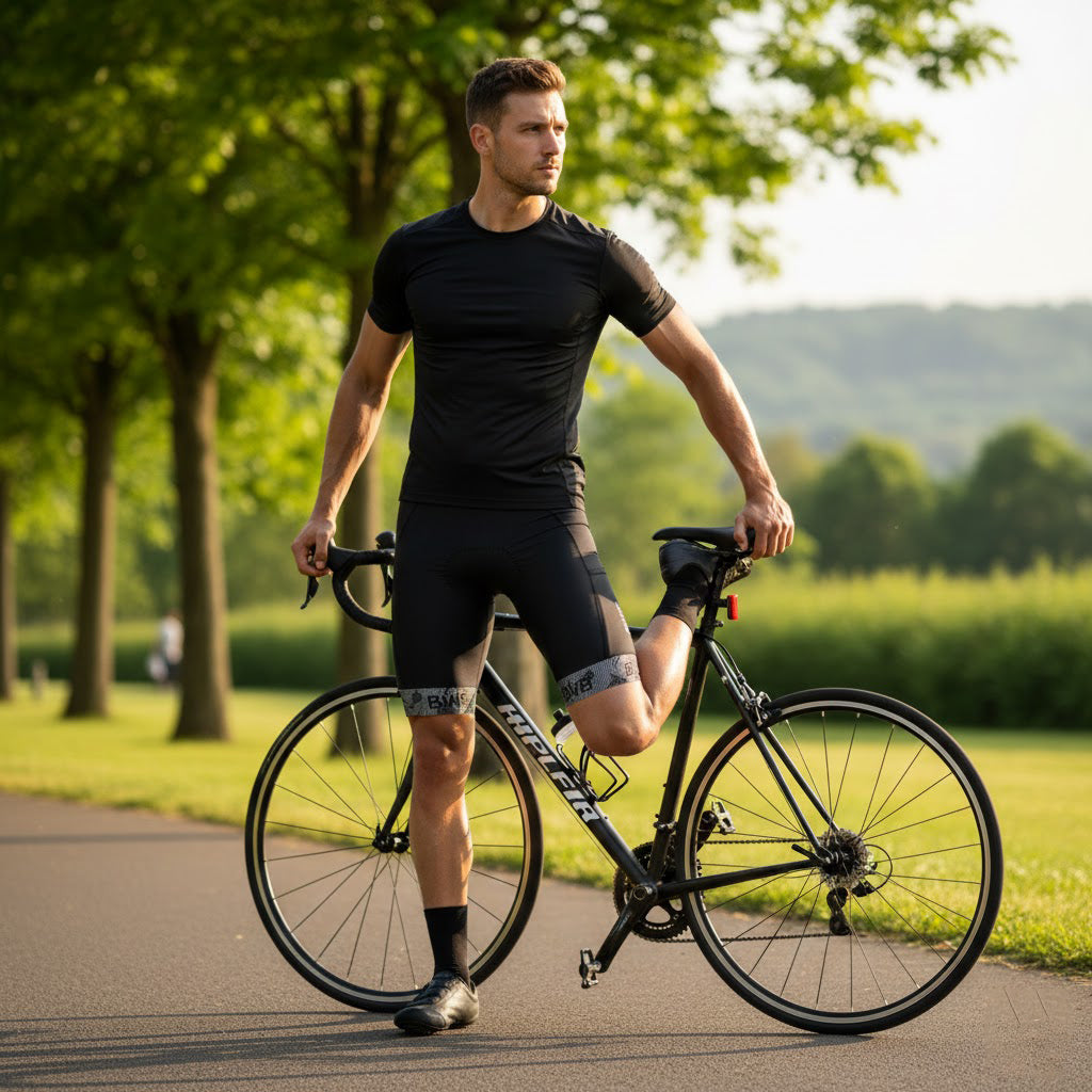 BWB Men’s Essential Black & Grey Gel Padded Summer Cycling Cargo Shorts