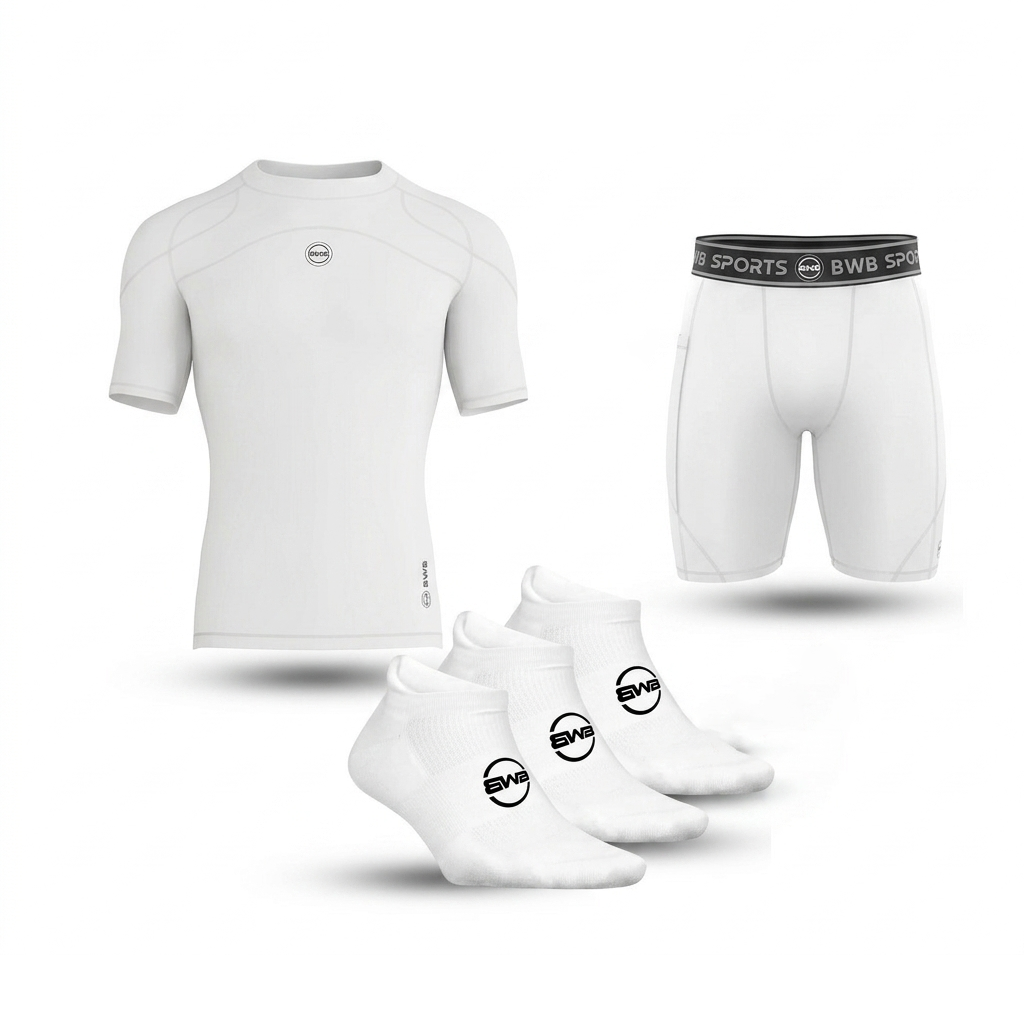 Men's White Compression Shirt & Shorts Running Bundle